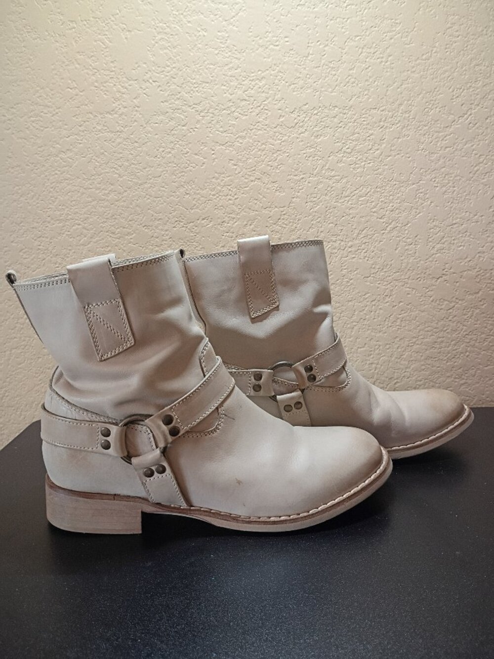 Sundance Leather Pull-On Slouchy Harness Ankle Boots  sz EU 37
